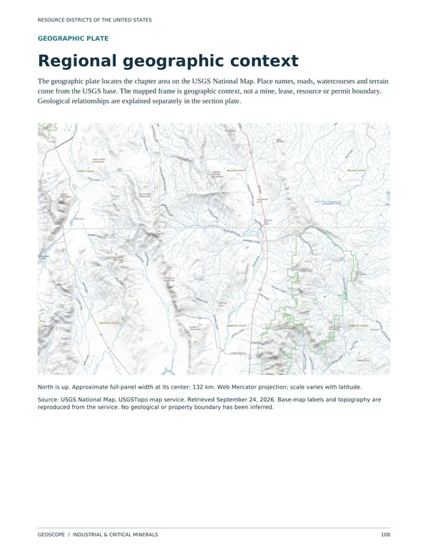 Geographic plate for Thacker Pass and the McDermitt Caldera on the Nevada–Oregon border, a panel about 132 km wide of USGS National Map base imagery.